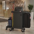 Cleaning Carts | Suncast Commercial CCH255A 23.19 in. x 53.23 in. x 53.02 in. 1-Shelf 3 Bins Plastic High Security Housekeeping Cart - Black image number 1