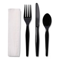 Cutlery | Boardwalk BWKFKTNHWPSBLA Heavyweight Fork/Knife/Napkin/Teaspoon 4-Piece Plastic Cutlery Kit - Black (250/Carton) image number 4