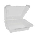Food Trays, Containers, and Lids | Pactiv Corp. YTD188010000 8.42 in. x 8.15 x 3 in. Foam Hinged Lid Containers Dual Tab Lock - White (150/Carton) image number 1