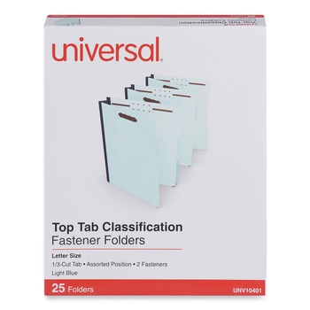 Universal UNV10401 2 in. Expansion 2 Fasteners Letter Size Top Tab Classification Folders - Light Blue Exterior (25/Box)