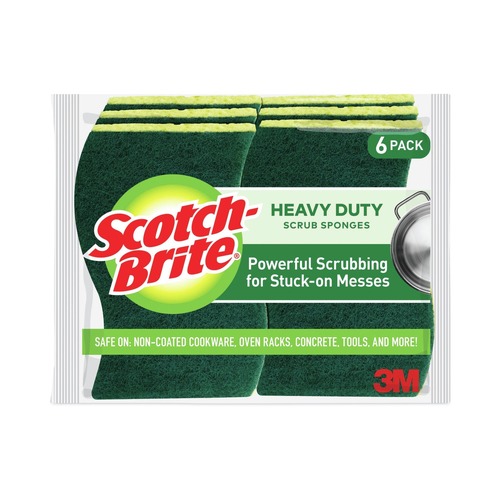 Sponges & Scrubbers | Scotch-Brite 426 4.5 in. x 2.7 in. 0.6 in. Thick Heavy-Duty Scrub Sponge - Yellow/Green (6/Pack) image number 0