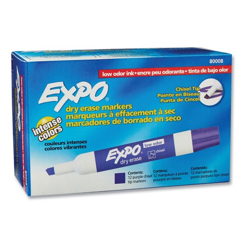 Washable Markers | EXPO 80008A Low-Odor Broad Chisel Tip Dry-Erase Marker - Purple (1-Dozen) image number 0