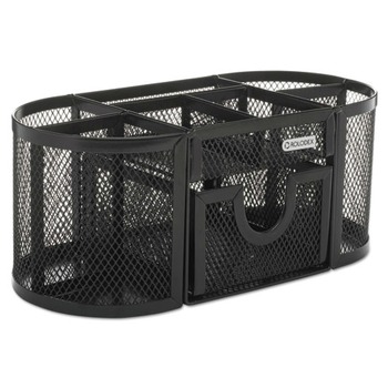 Rolodex 1746466 9.38 in. x 4.5 in. x 4 in. 4 Compartments Steel Mesh Oval Pencil Cup Organizer - Black