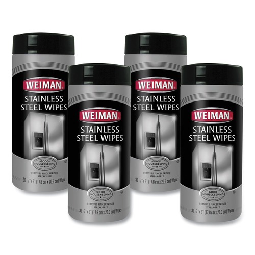 All-Purpose Cleaners | WEIMAN 92CT 1-Ply 7 in. x 8 in. Stainless Steel Wipes - White (4/Carton) image number 0