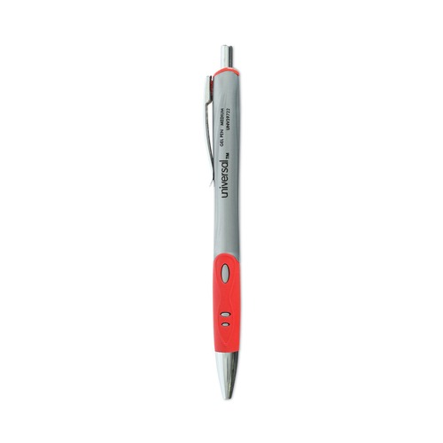 Pens | Universal 39722 0.7 mm. Medium Comfort Grip Retractable Gel Pen - Red Ink, Gray/Red/Silver Barrel (1-Dozen) image number 0