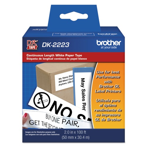 Labels | Brother DK2223 2 in. x 100 ft. Continuous Paper Label Tape - Black/White image number 0