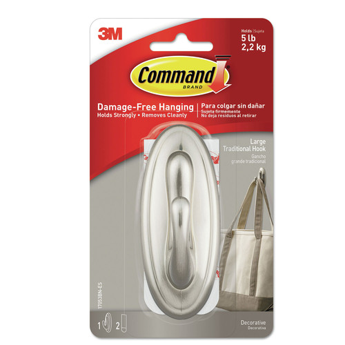 Wall Racks & Hooks | Command 17053BN-ES 5 lbs. Capacity Large Plastic Decorative Hooks - Silver (1/Pack) image number 0