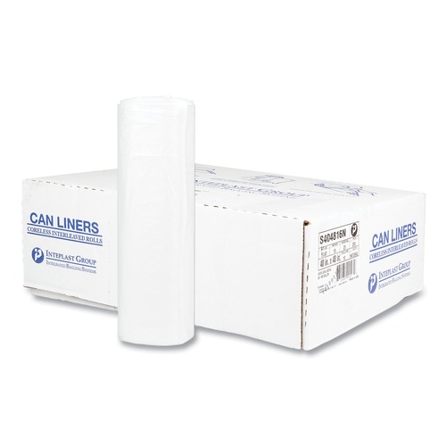  | Inteplast Group S404816N 45 gal. 16 microns 40 in. x 48 in. High-Density Interleaved Commercial Can Liners - Clear (25 Bags/Roll, 10 Rolls/Carton) image number 0