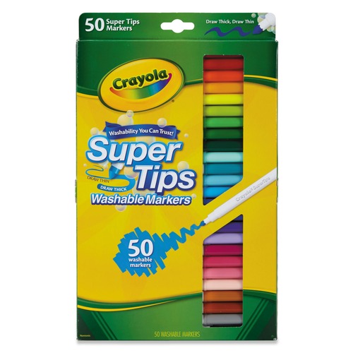 Washable Markers | Crayola 585050 Super Tips Fine/Broad Washable Markers - Assorted Colors (50/Set) image number 0