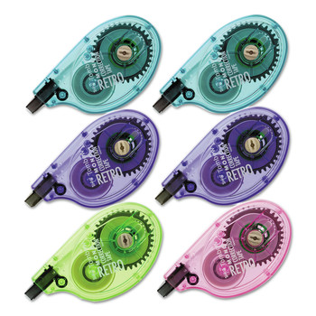 ERASERS AND CORRECTION SUPPLIES | Tombow 68670 0.17 in. x 394 in. MONO Original Correction Tape - Assorted RetroColor Applicators (6/Box)
