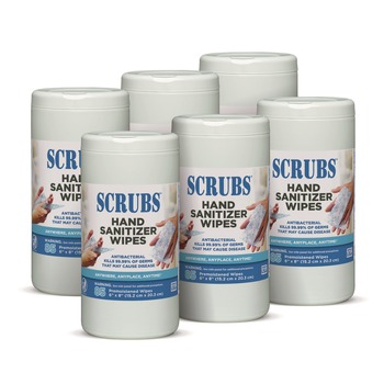 PRODUCTS | SCRUBS 90985 1 Ply 6 in. x 8 in. Unscented Hand Sanitizer Wipes - Blue/White (6/Carton)