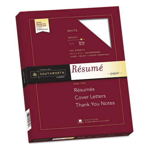 Copy & Printer Paper | Southworth RD18CF 8.5 in. x 11 in. 95 Bright 32 lbs. Bond Weight 100% Cotton Resume Paper - White (100/Pack) image number 0