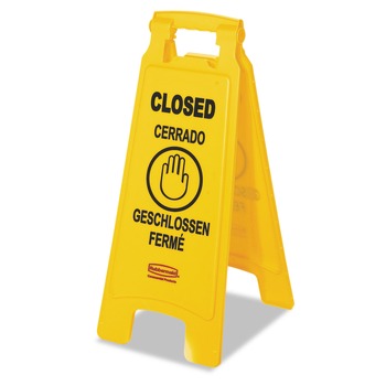 Rubbermaid Commercial FG611278YEL 11 in. x 12 in. x 25 in. 2-Sided Multilingual "Closed" Sign - Yellow