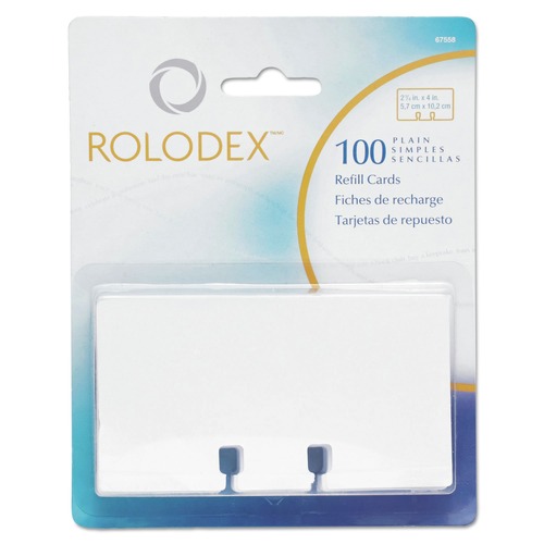 Flash Cards | Rolodex 67558 2.25 in. x 4 in. Plain Unruled Refill Card - White (100/Pack) image number 0