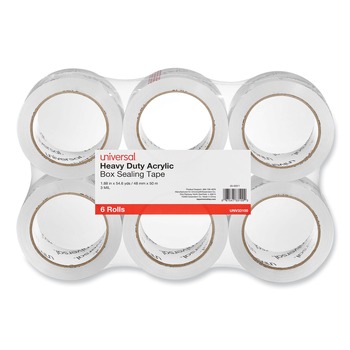 Universal UNV33100 Heavy-Duty Acrylic 1.88 in. x 54.6 yds. 3 in. Core Box-Sealing Tape - Clear (6/Pack)
