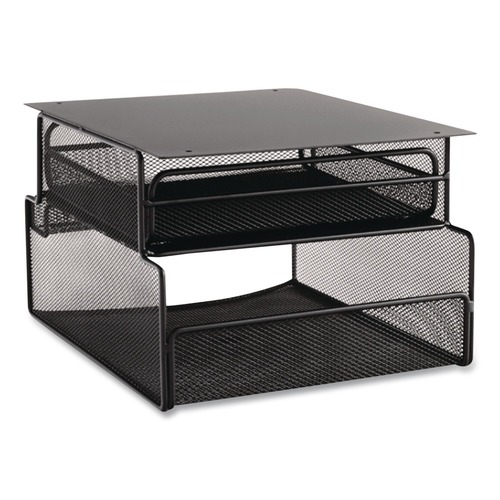 Desktop Organizers | Safco 3244BL Onyx 12.33 in. x 10 in. x 7.25 in. Under Desk Hanging Mesh Organizer with Drawer - Black image number 0