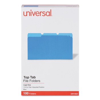 PRODUCTS | Universal UNV10521 1/3 Cut Tab Legal Size Deluxe Colored Top Tab File Folders - Blue/Light Blue (100/Box)