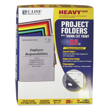 C-Line 62130 Letter Size Poly Project Folders - Assorted Colors (25/Box)