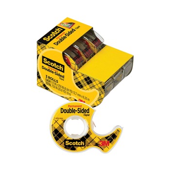 Scotch 3136 0.5 in. x 20.83 ft. 1 in. Core Double-Sided Permanent Tape in Handheld Dispenser - Clear (3/Pack)