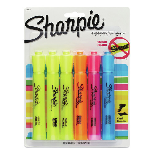 Highlighters | Sharpie 25076 Chisel Tip Tank Style Highlighters - Assorted Ink Colors, Assorted Barrel Colors (6/Set) image number 0