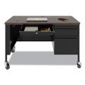Office Desks & Workstations | Hirsh Industries 22656 48 in. x 30 in. x 29.5 in. Right-Hand Pedestal Box/File Drawers Mobile Teachers Pedestal Desks - Walnut/Black image number 1