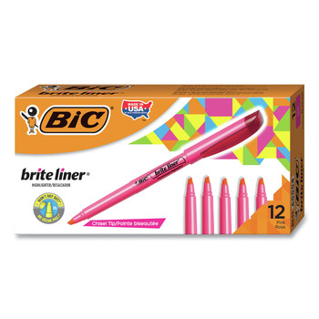 HIGHLIGHTERS | BIC BL11 PNK Chisel Tip Brite Liner Highlighter - Fluorescent Pink Ink, Pink/Black Barrel (1-Dozen)