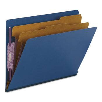 Smead 26784 End Tab Pressboard Classification Folders with Six SafeSHIELD Fasteners - Letter, Dark Blue (10/Box)