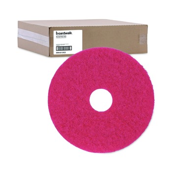 CLEANING AND SANITATION ACCESSORIES | Boardwalk BWK4015RED 15 in. Diameter Buffing Floor Pads - Red (5/Carton)