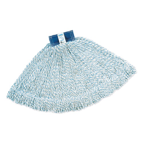 Mops | Rubbermaid Commercial FGD51306WH00 Super Stitch 1 in. Blue Headband Cotton/Synthetic Finish Mops - Large White (6/Carton) image number 0