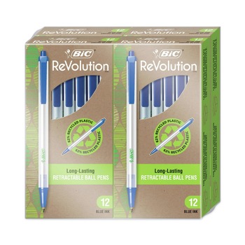 PENS PENCILS AND MARKERS | BIC CSEM48BE ReVolution Clic Stic 1 mm Retractable Ballpoint Pen - Medium, Blue (48/Pack)