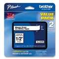 Labels | Brother P-Touch TZE2312PKG Tze Standard Adhesive 0.47 in. x 26.2 ft. Laminated Labeling Tapes - Black On White (2/Pack) image number 0