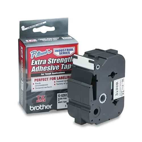 Labels | Brother P-Touch TZES261 1.4 in. x 26.2 ft. TZ Extra-Strength Adhesive Laminated Labeling Tape - Black on White image number 0