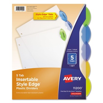 Avery 11200 11 in. x 8.5 in. 5-Tab Insertable Style Edge Tab Plastic Dividers - Translucent (1-Set)