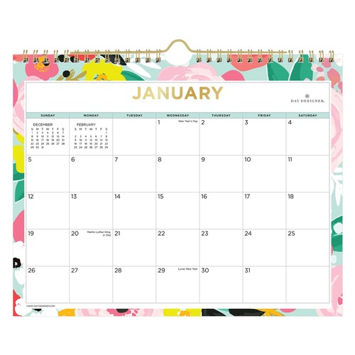 Notebooks & Pads | Blue Sky BLS148632 11 in. x 8.75 in. 12-Month (Jan-Dec 2026) Day Designer Secret Garden Mint Monthly Wall Calendar - Multicolor Sheets image number 0