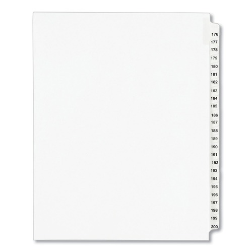 Back to School Sale | Avery 01337 11 in. x 8.5 in. 25-Tab 176 to 200 Avery Style Preprinted Legal Exhibit Side Tab Index Dividers - White (1-Set) image number 0