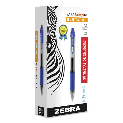 Pens | Zebra 46720 0.5 mm Sarasa Dry Gel X20 Gel Pen - Fine/Blue Ink/Clear/Blue Barrel (1-Dozen) image number 0