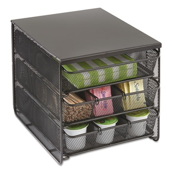 DESKTOP ORGANIZERS | Safco 3275BL 11.5 in. x 8.25 in. x 8.25 in. 7 Compartments 3 Drawer Hospitality Organizer - Black