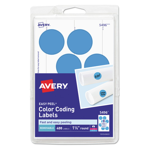 Labels | Avery 05496 1.25 in. Diameter Printable Self-Adhesive Removable Color-Coding Labels - Light Blue (8/Sheet, 50 Sheets/Pack) image number 0