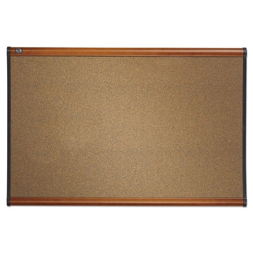 Bulletin Boards | Quartet B243LC 36 in. x 24 in. Prestige Colored Cork Bulletin Board - Brown Surface/Light Cherry Finished Fiberboard/Plastic Frame image number 0