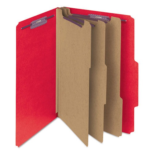 File Folders | Smead 14095 8 SafeSHIELD Fasteners 3 Dividers Letter Size Eight-Section Pressboard Top Tab Classification Folders - Bright Red (10/Box) image number 0