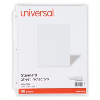 Universal UNV21124 Top-Load Poly Sheet Protectors Standard Gauge Letter - Clear (50/Pack)