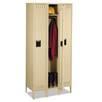 Tennsco STS-121872-3-SND Single-Tier Locker with Legs Three Lockers with Hat Shelves and Coat Rods 36w x 18d x 78h Sand
