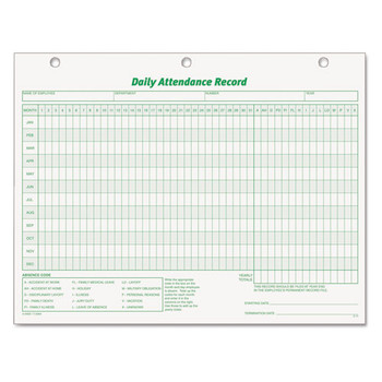 TOPS 3284 11 in. x 8.5 in. One-Part No Copies Daily Attendance Card (50/Pack)