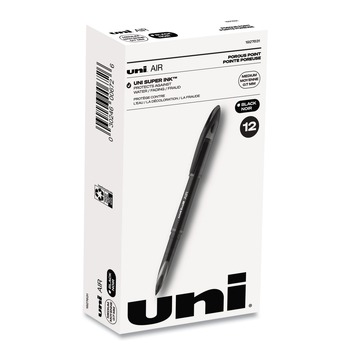 uni-ball 1927631 AIR Medium 0.7 mm Porous Rollerball Pen - Black Ink/Barrel (1-Dozen)