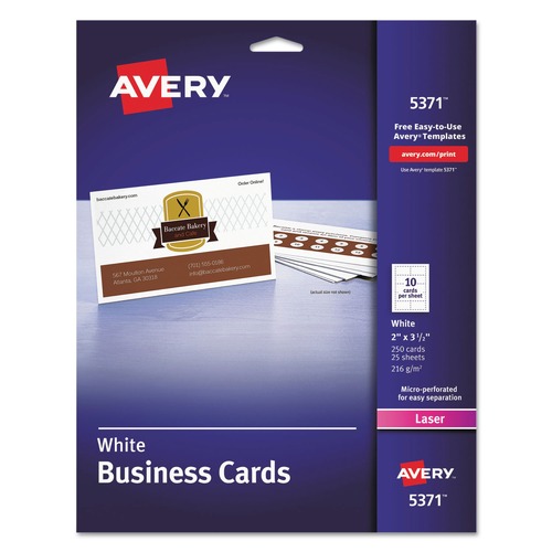 Labels | Avery 05371 2 in. x 3.5 in. Printable Microperforated Business Cards with Sure Feed Technology - White (250 Cards, 10/Sheet, 25 Sheets/Pack) image number 0