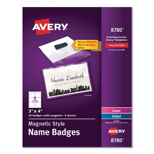 Avery | Avery 08780 4 in. x 3 in. Horizontal Magnetic Style Name Badge Kit - White (24/Pack) image number 0