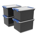 Boxes & Bins | Storex 61543U04C 13.9 in. x 18.3 in. x 10.6 in. Legal/Letter Tote with Locking Handles - Black/Silver/Blue (4/Carton) image number 1