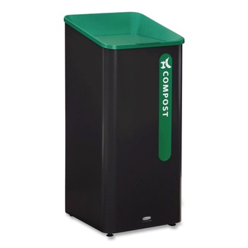 Rubbermaid Commercial 2078992 Sustain 23 gal Metal/Plastic Decorative Refuse with Recycling Lid - Black/Green