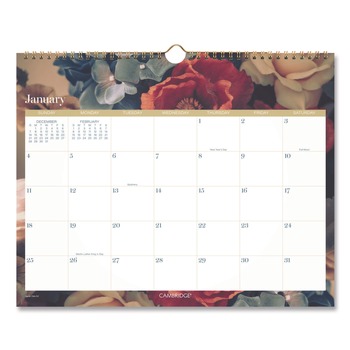 AT-A-GLANCE 1768707 15 in. x 12 in. 12-Month (Jan-Dec): 2026 Midnight Garden Monthly Wall Calendar - Floral Artwork