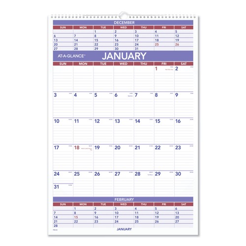 Bulletin Boards | AT-A-GLANCE PM6-28 12-Month (Jan to Dec): 2026 15.5 in. x 22.75 in. Three-Month Wall Calendar - White Sheets image number 0